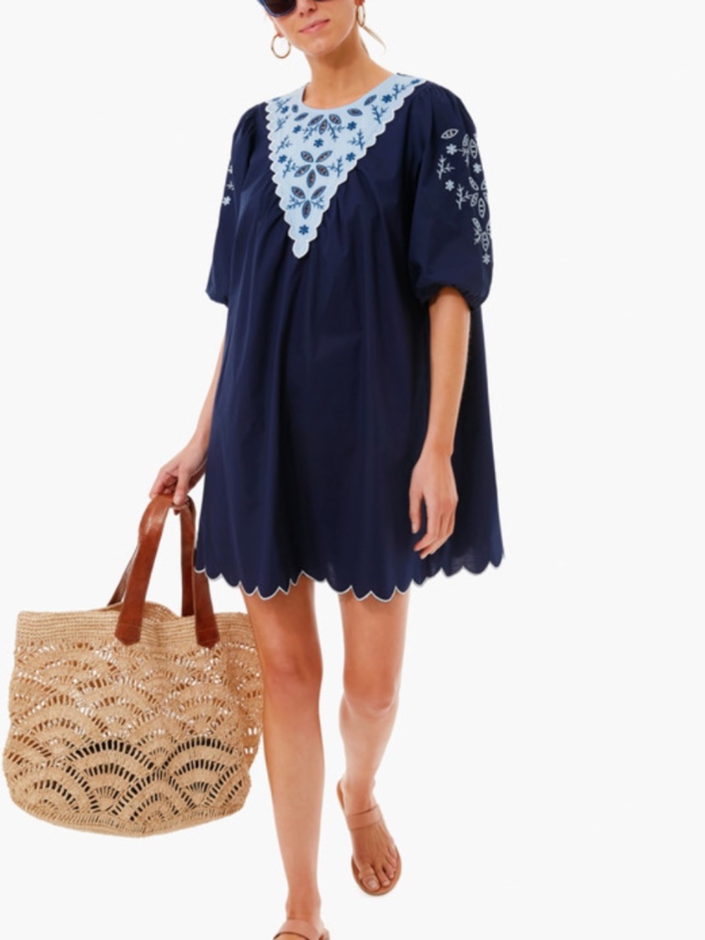 Tuckernuck Pomander Place Georgie Embroidered Dress Size S Navy Blue